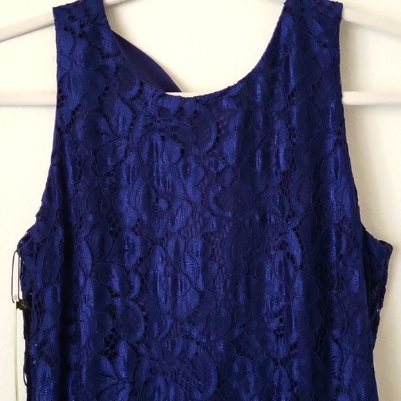 SAM EDELMAN Blue Lace Dress Sleeveless Sheath Tie Bow Back - Picture 2 of 9